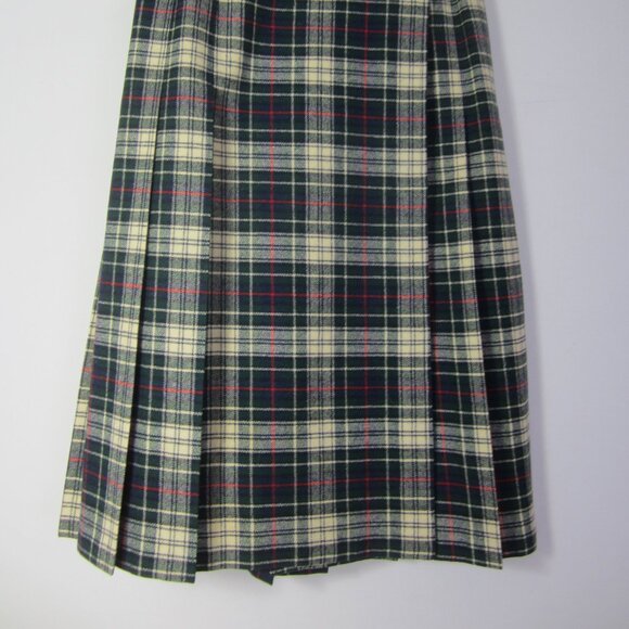 Vtg Pendleton Women XS Green Ivory Red Tartan Plaid Wool Kilt 26" Waist Skirt - Picture 6 of 10